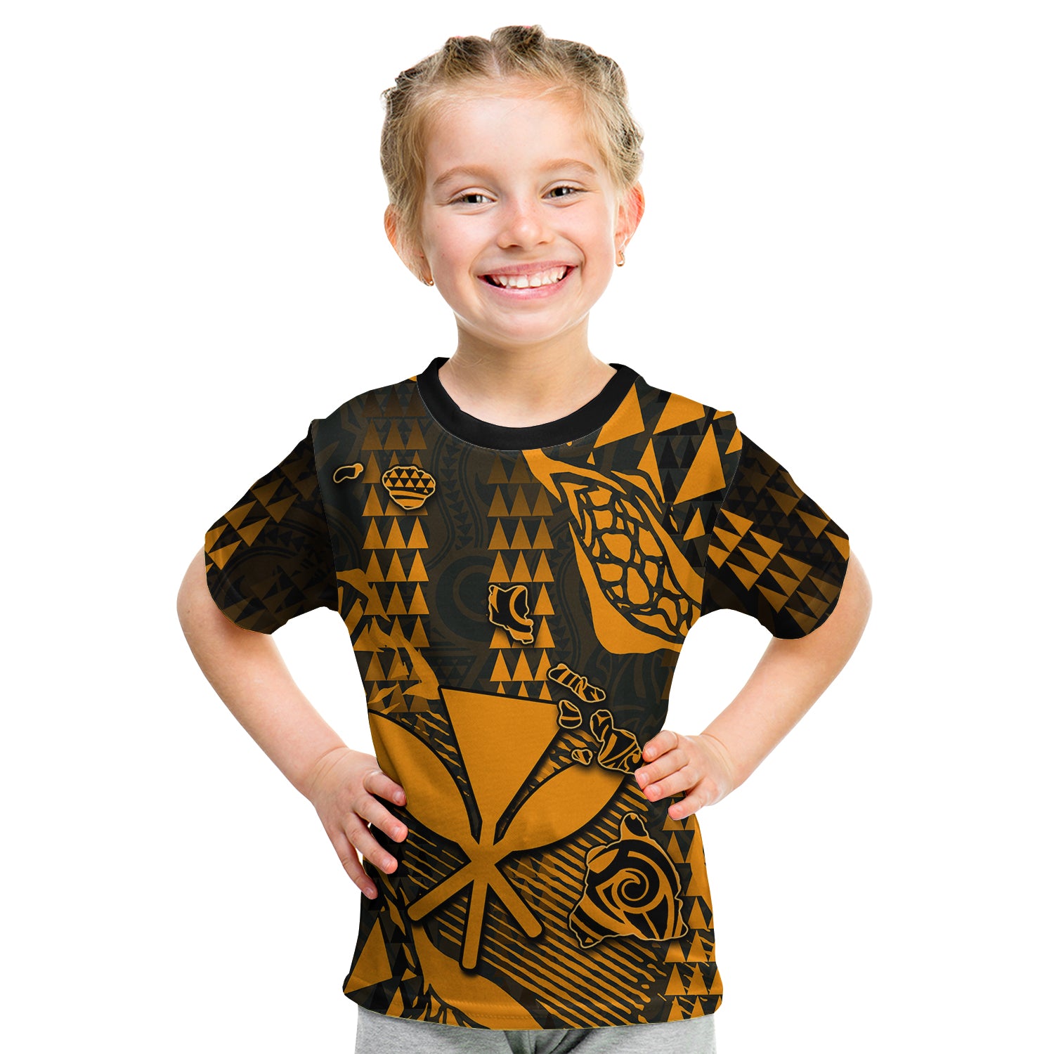 (Custom Personalised) Hawaii Kanaka Map T Shirt Kid Orange Style LT6 - Polynesian Pride