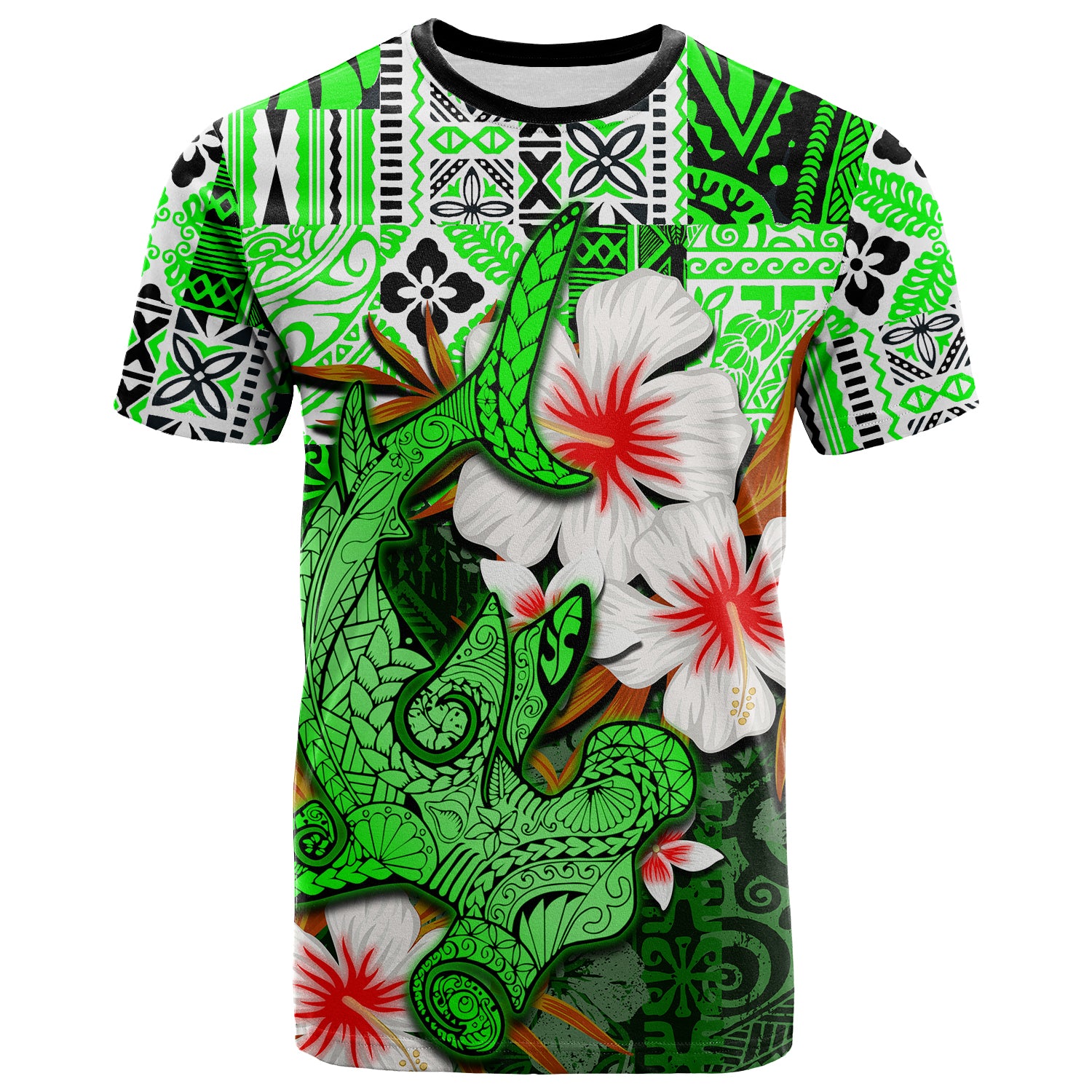 Custom Hammerhead shark T Shirt Hawaii Style Green LT6 Unisex Green - Polynesian Pride