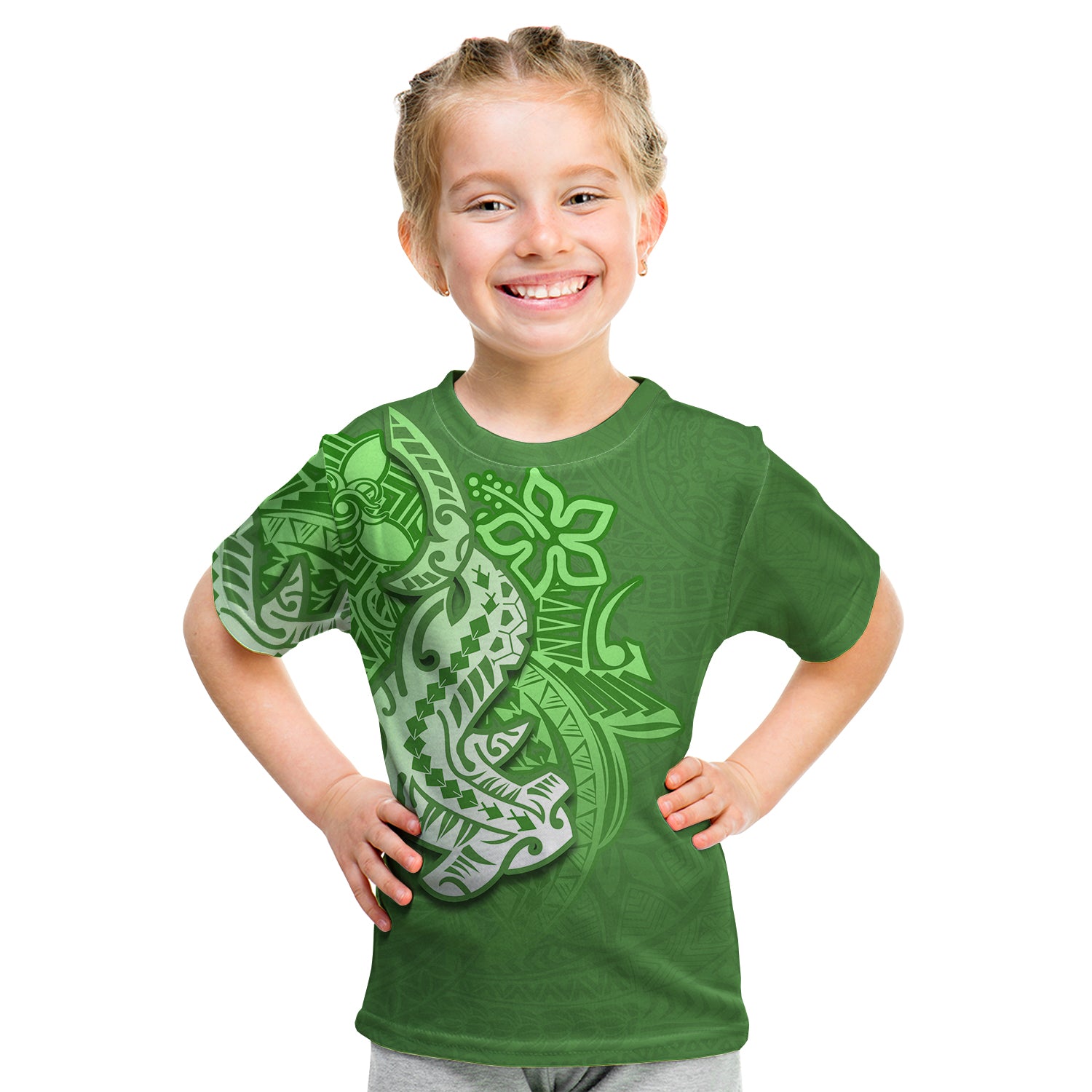 (Custom Personalised) Hammerhead Shark T Shirt Kid Polynesian Green Style LT6 Youth XL Size14 - Polynesian Pride