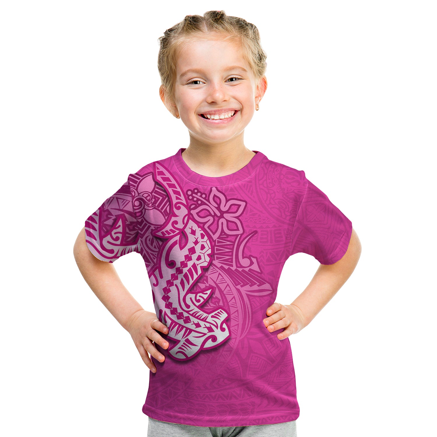 (Custom Personalised) Hammerhead Shark T Shirt Kid Polynesian Pink Style LT6 - Polynesian Pride