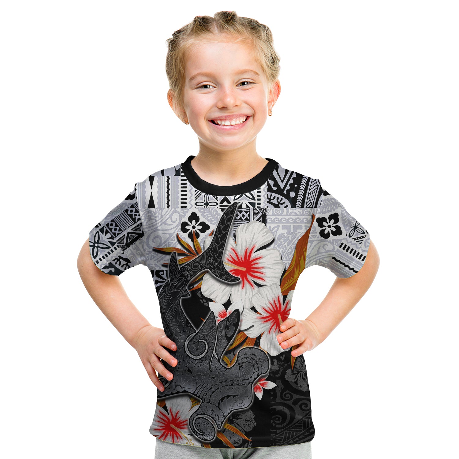 (Custom Personalised) Hammerhead Shark T Shirt Kid Hawaii Style White LT6 - Polynesian Pride