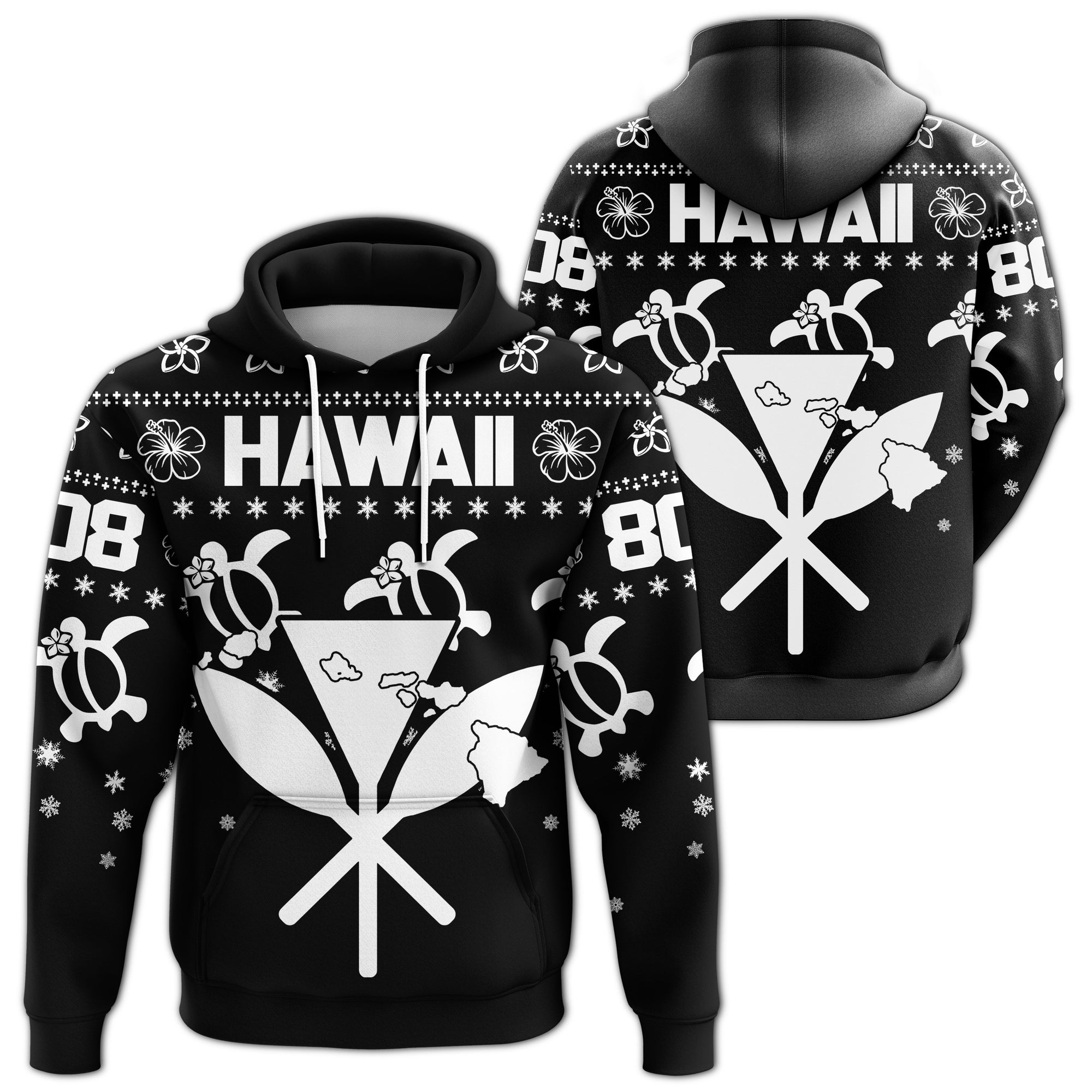 Kanaka Turtle Christmas Pattern Hoodie Helen Style White Unisex White - Polynesian Pride