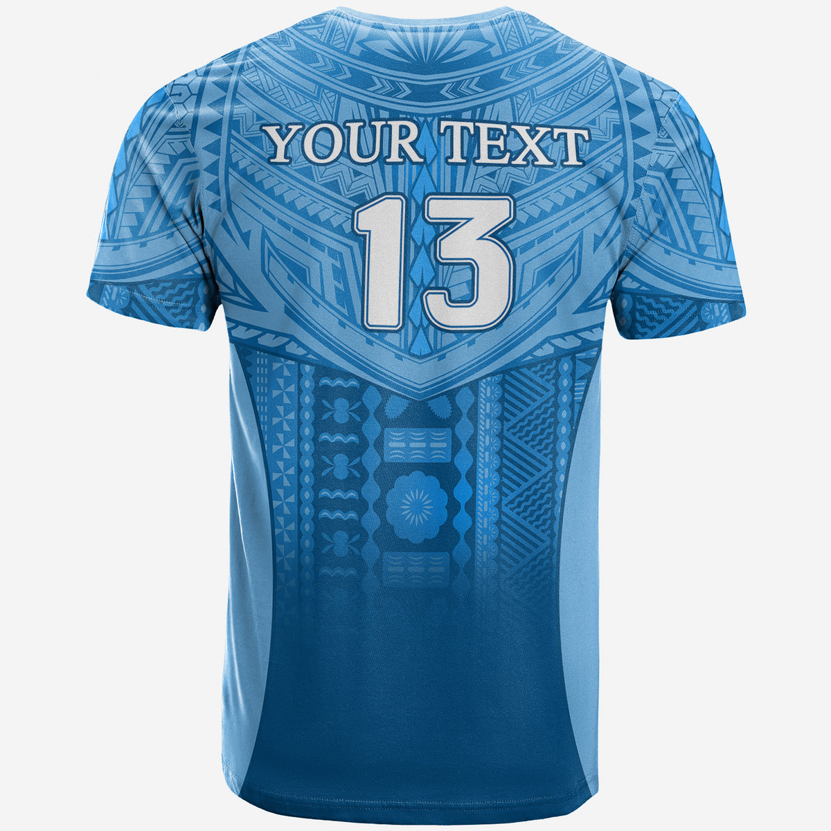 Custom Fiji Faithful T Shirt Version Blue Custom Text and Number LT13 - Polynesian Pride