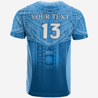 Custom Fiji Faithful T Shirt Version Blue Custom Text and Number LT13 - Polynesian Pride