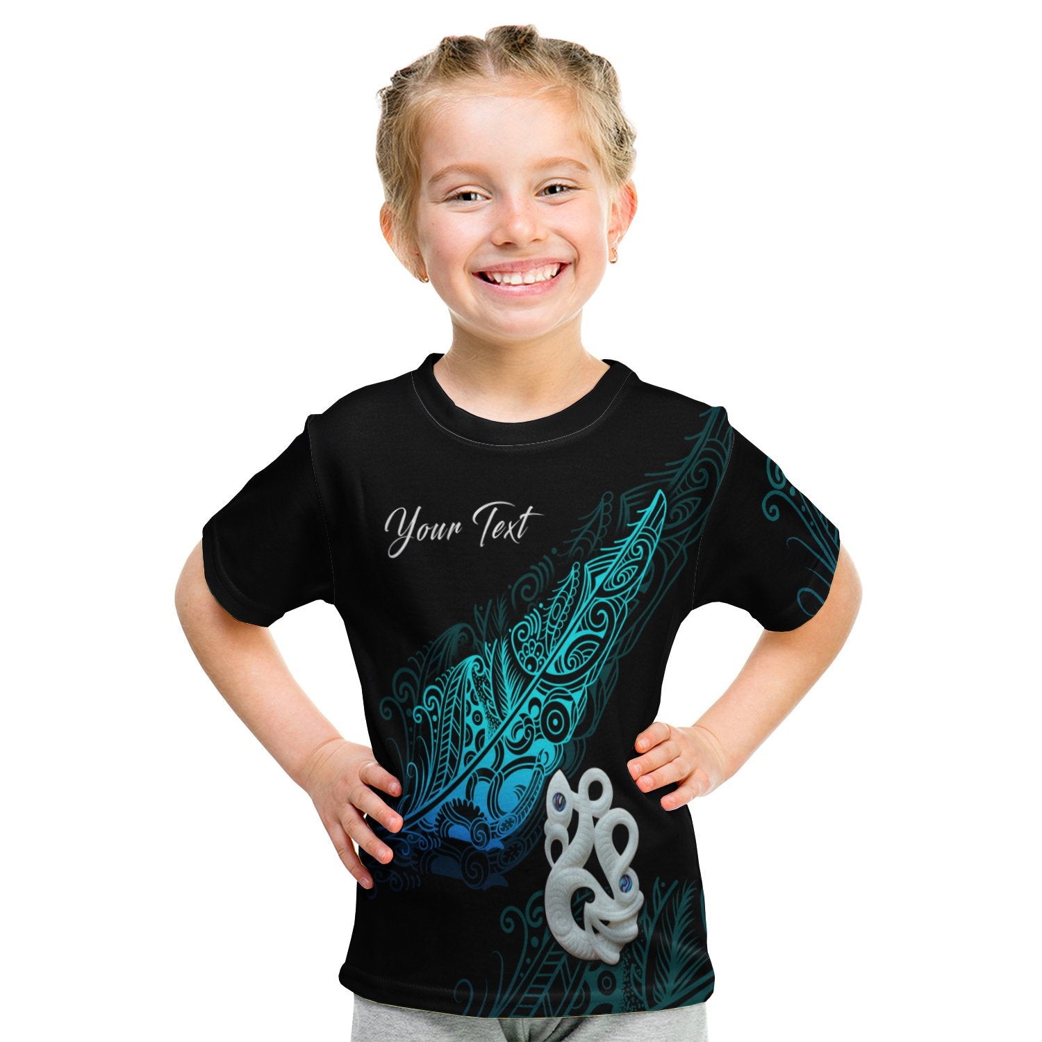 (Custom Personalised) Aotearoa T Shirt Kid Fern Mix Manaia Matau LT13 - Polynesian Pride