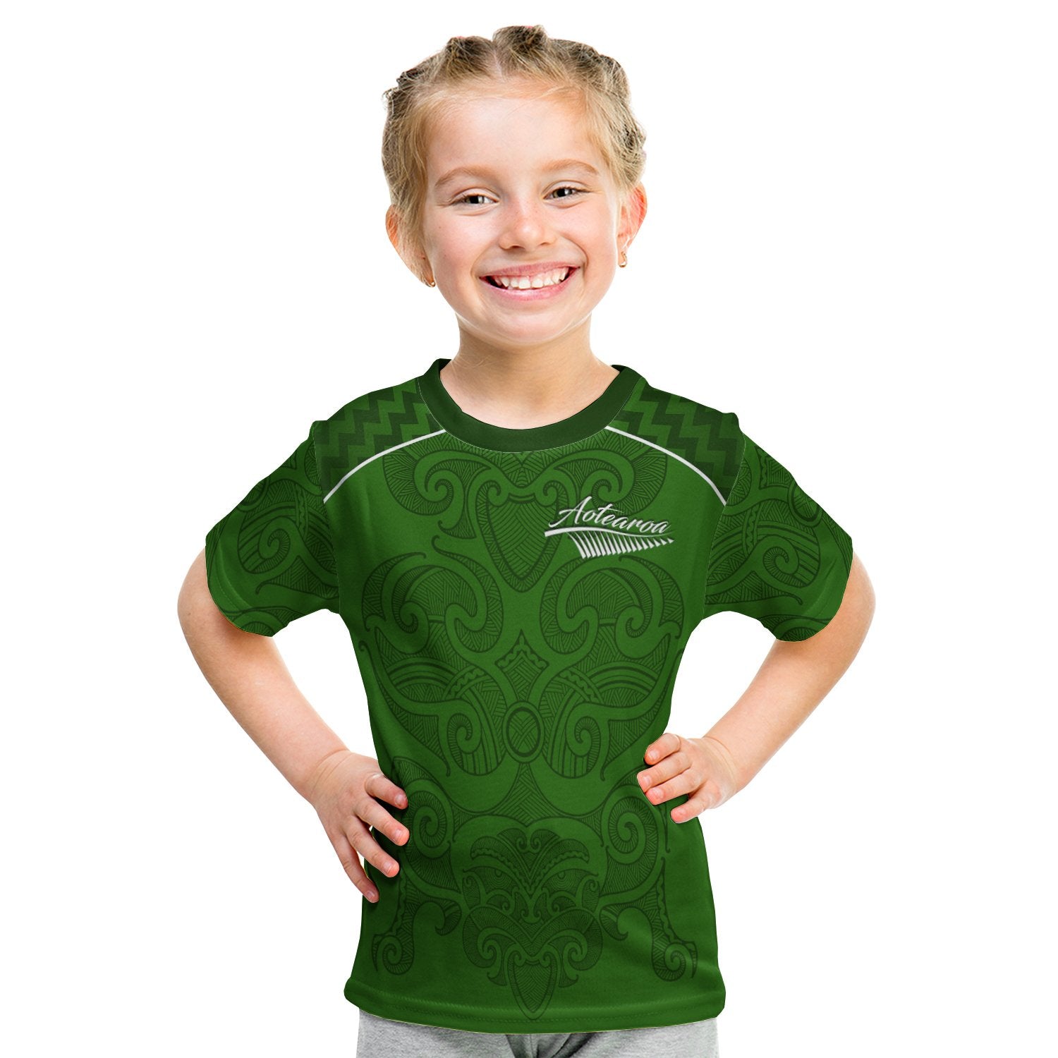 Maori 2021 T Shirt Kid - Green Aotearoa Tattoo LT13 - Polynesian Pride