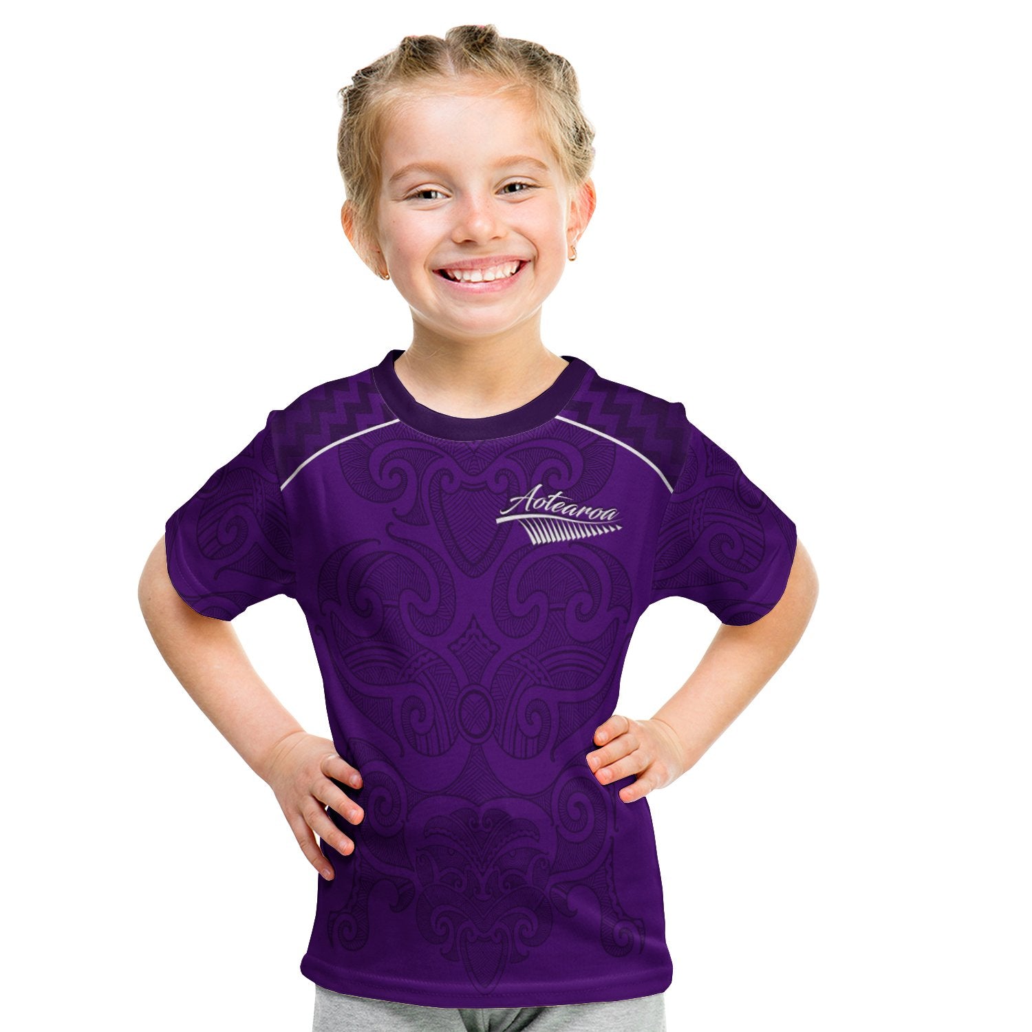 Maori 2021 T Shirt Kid - Purple Aotearoa Tattoo LT13 Youth XL Size14 - Polynesian Pride