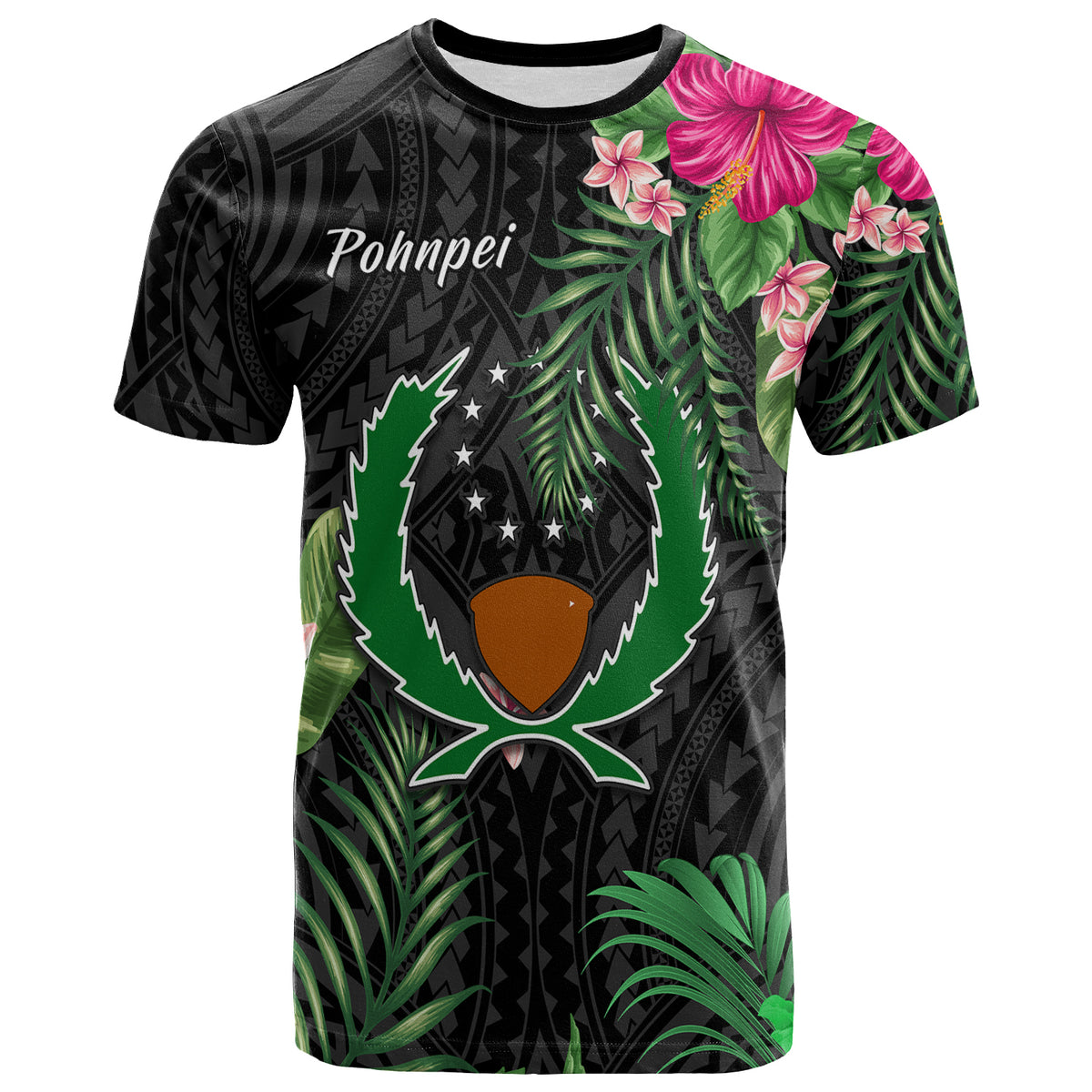 Pohnpei Micronesia T Shirt Tropical Flowers LT13 Unisex Black - Polynesian Pride