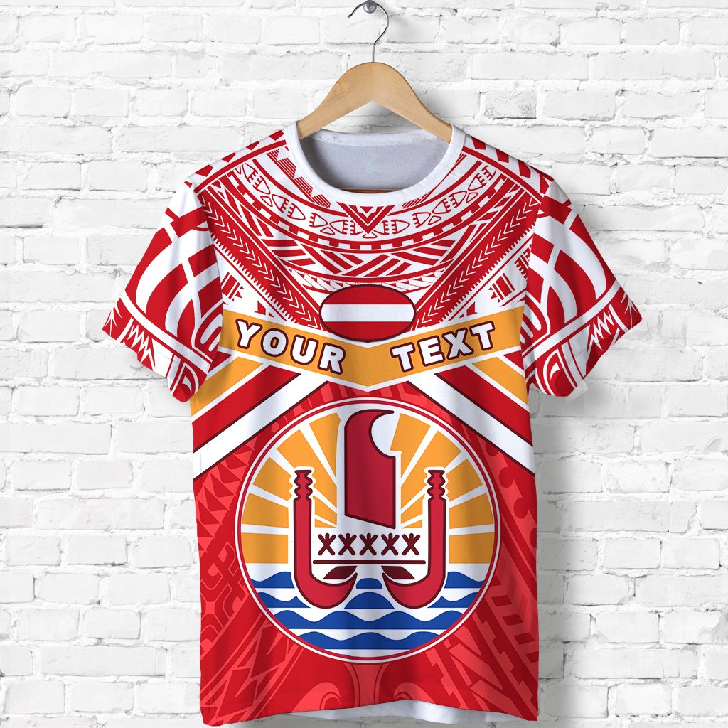 Custom Tahiti Rugby T Shirt Polynesian Coat of Arms and Flag Unisex Red - Polynesian Pride