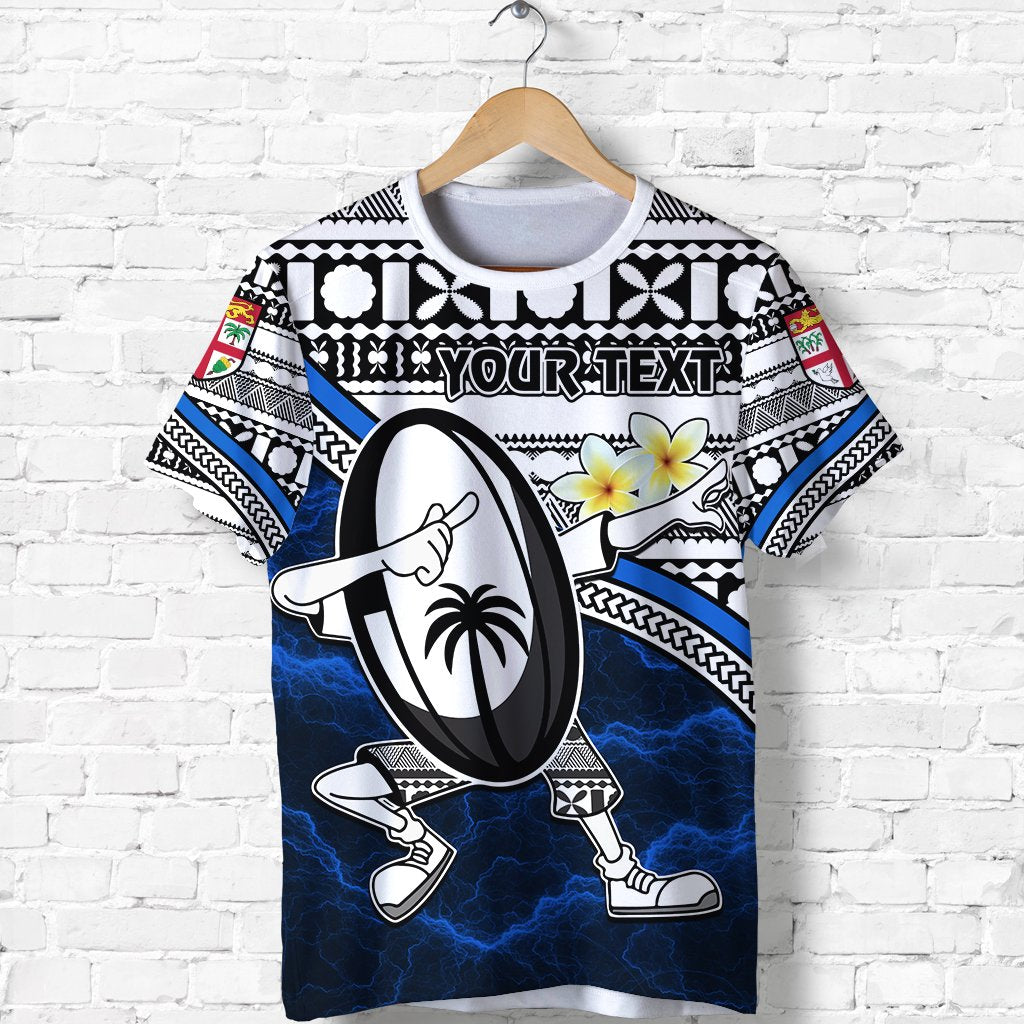 Custom Fiji Rugby T Shirt Tapa Cloth Dab Trend Style Unisex Blue - Polynesian Pride