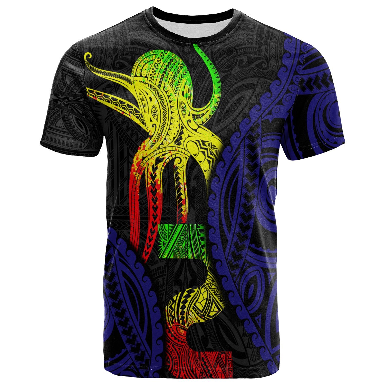 Polynesian T Shirt Polynesian Octopus Number Style Two Unisex Black - Polynesian Pride