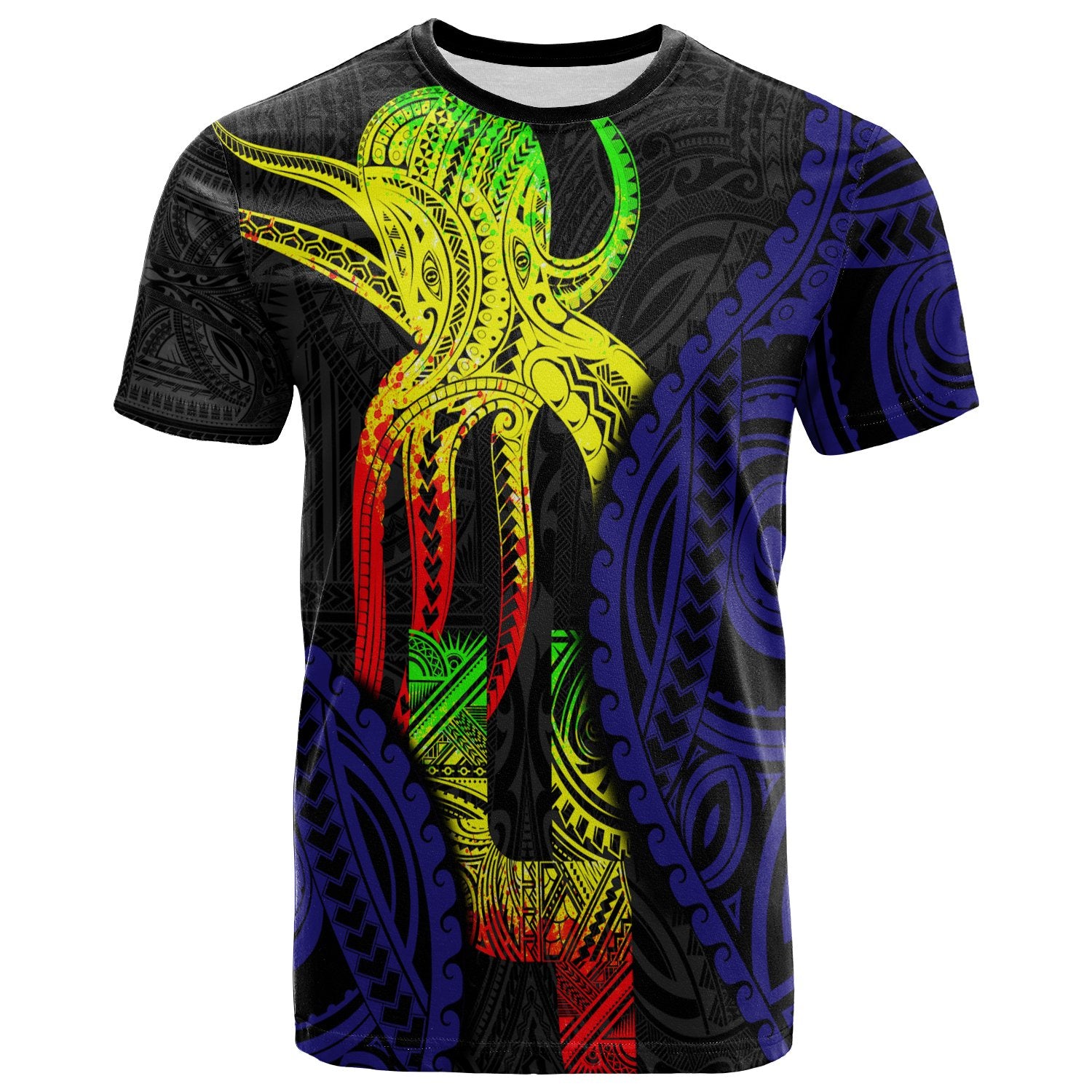 Polynesian T Shirt Polynesian Octopus Number Style Four Unisex Black - Polynesian Pride