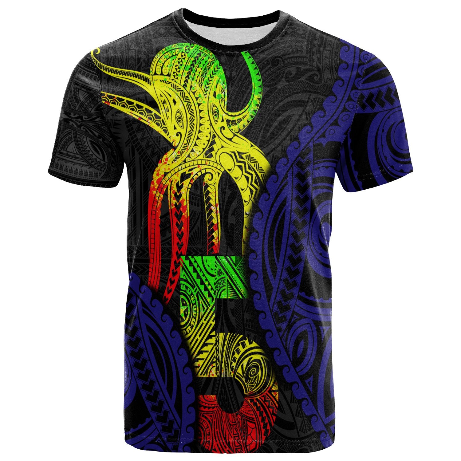 Polynesian T Shirt Polynesian Octopus Number Style Five Unisex Black - Polynesian Pride