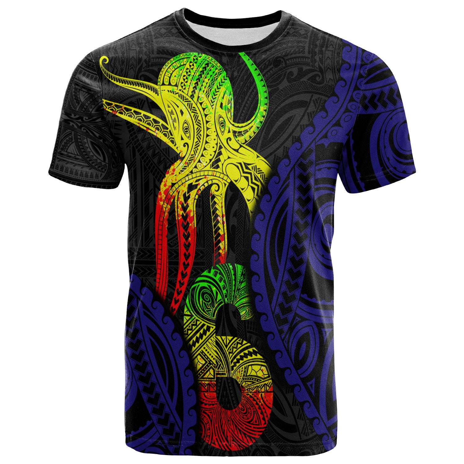 Polynesian T Shirt Polynesian Octopus Number Style Six Unisex Black - Polynesian Pride