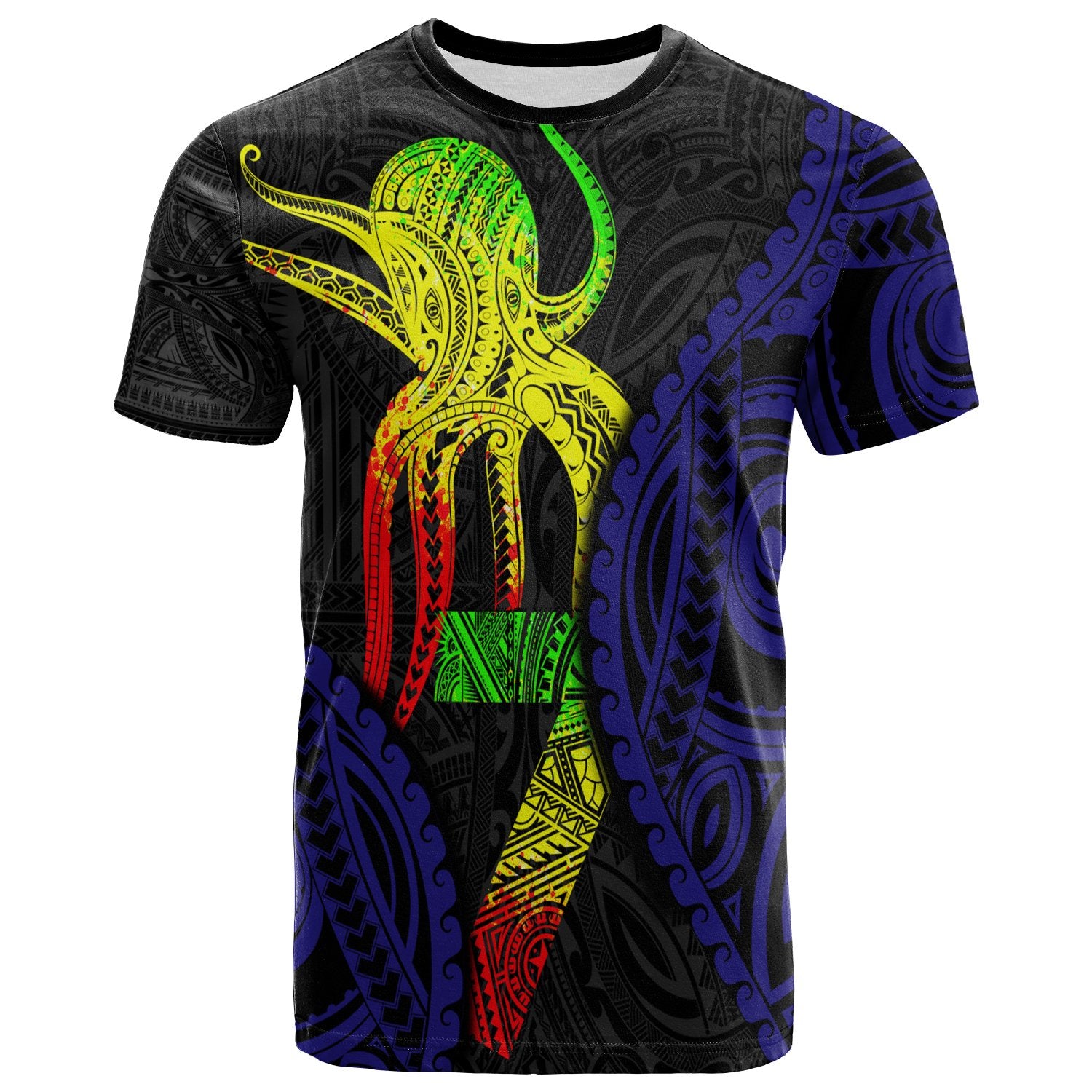 Polynesian T Shirt Polynesian Octopus Number Style Seven Unisex Black - Polynesian Pride