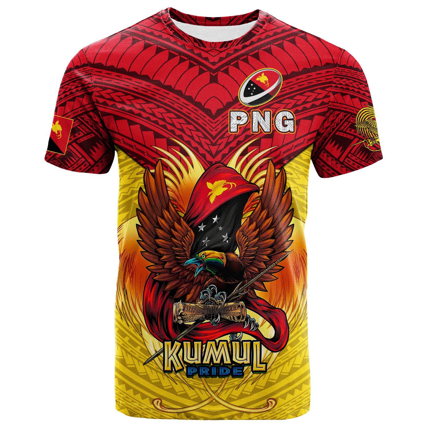 Papua New Guinea Rugby Kumul Pride T Shirt LT2 YELLOW - Polynesian Pride