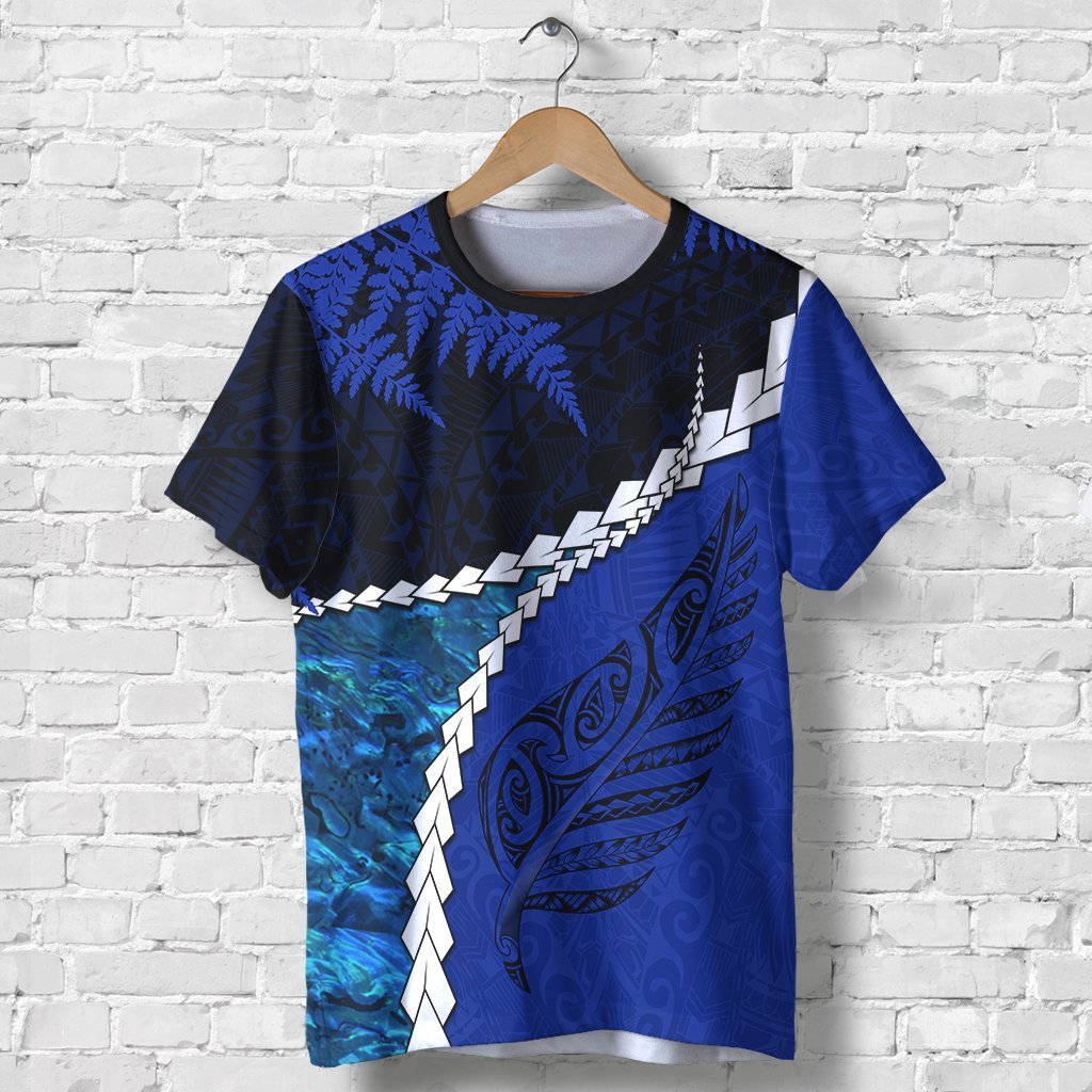 Paua Shell Maori Silver Fern T Shirt Cobalt Unisex Black - Polynesian Pride