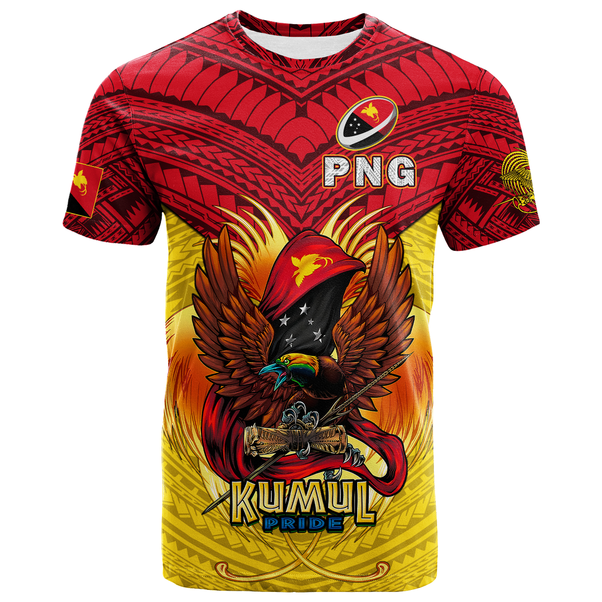 Custom Papua New Guinea Rugby Kumul Pride T Shirt LT2 - Polynesian Pride