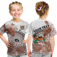 (Custom Personalised) Fiji Tapa T Shirt KID White Fijian Masi Be Loved Hibiscus LT13 Youth XL Size14 - Polynesian Pride