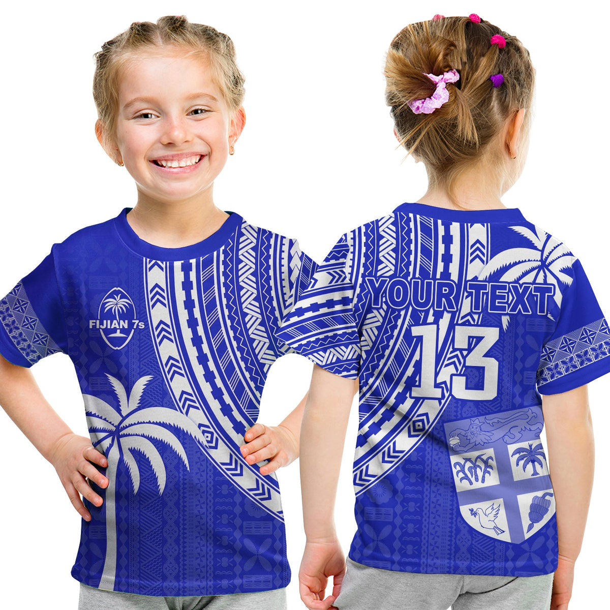 (Custom Text and Number) Fiji Rugby Sevens T Shirt Fijian 7s Tapa Polynesian Blue Ver.02 LT13 - Polynesian Pride
