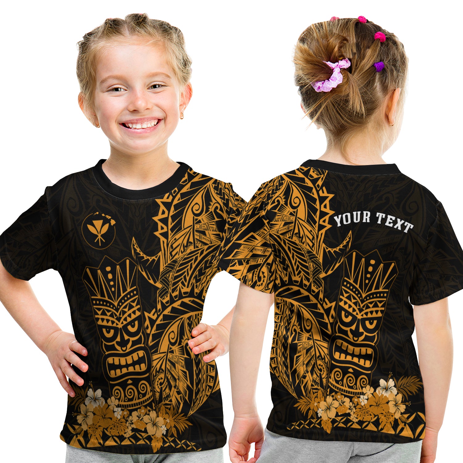 (Custom Personalised) Hawaii Polynesian T Shirt Kid Gold Tiki Masks Hawaiian LT13 - Polynesian Pride