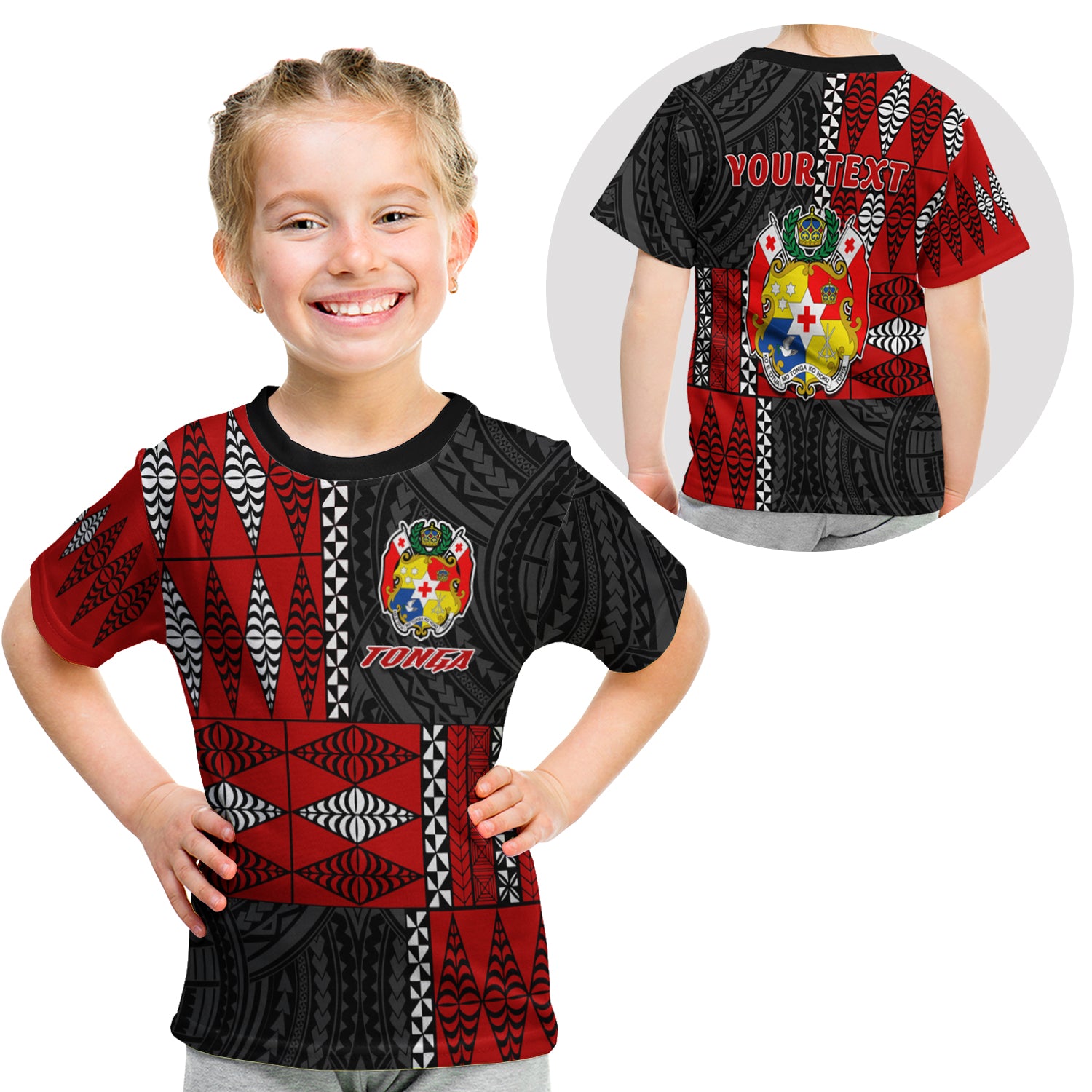 (Custom Personalised) Tonga T Shirt Kid Tongan Pattern Mix Polynesian LT13 - Polynesian Pride