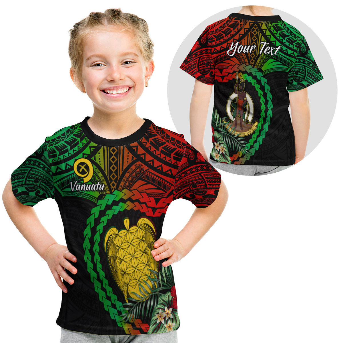 (Custom Personalised) Vanuatu Heart Polynesian T Shirt Kid Turtle Sand Drawings LT13 Youth XL Size14 - Polynesian Pride