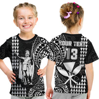 (Custom Text and Number) Hawaii Day Kakau T Shirt KID Proud To Be Hawaiian Black King Kamehameha and Kanaka Maoli LT13 Youth XL Size14 - Polynesian Pride