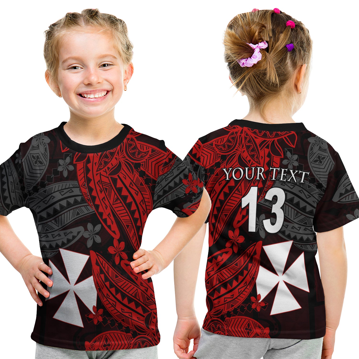 (Custom Text And Number) Wallis And Futuna T Shirt Kid Enjoy Polynesian Flowers LT13 - Polynesian Pride