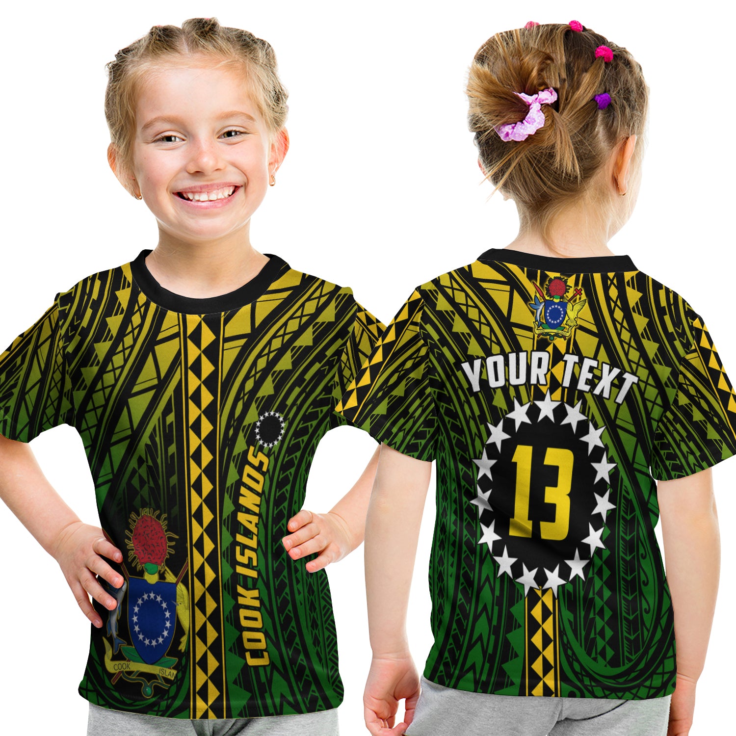 (Custom Text And Number) Cook Islands T Shirt Kid Polynesian Pattern Stars LT13 - Polynesian Pride