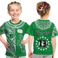 (Custom Text and Number) Rarotonga Cook Islands T Shirt Turtle and Map Style Green LT13 - Polynesian Pride