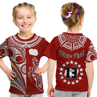 (Custom Text and Number) Rarotonga Cook Islands T Shirt KID Turtle and Map Style Red LT13 - Polynesian Pride