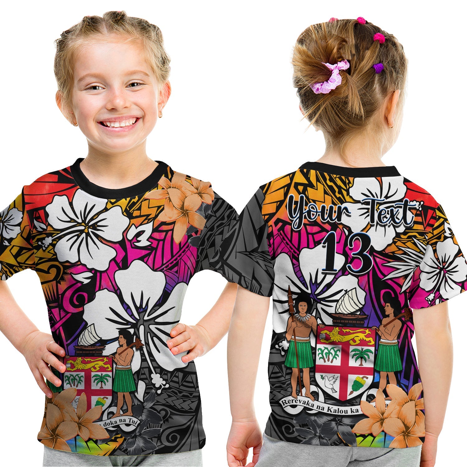 (Custom Text and Number) Fiji Tie Dye T Shirt KID Polynesian Tribal Creative Tropical Flowers LT13 - Polynesian Pride