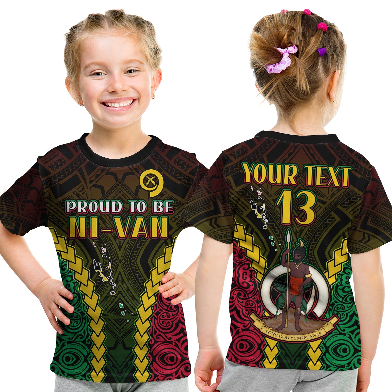 (Custom Text and Number) Vanuatu Indigenous T Shirt KID Proud To Be Ni - Vanuatu Polynesian Pattern LT13 - Polynesian Pride