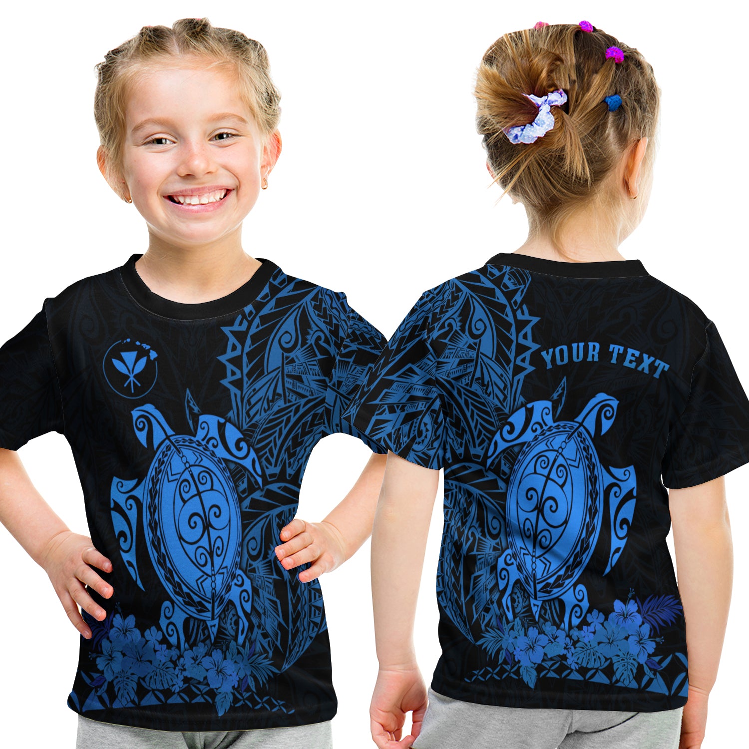 (Custom Personalised) Hawaii Polynesian T Shirt Kid Blue Sea Turtles Hawaiian LT13 - Polynesian Pride