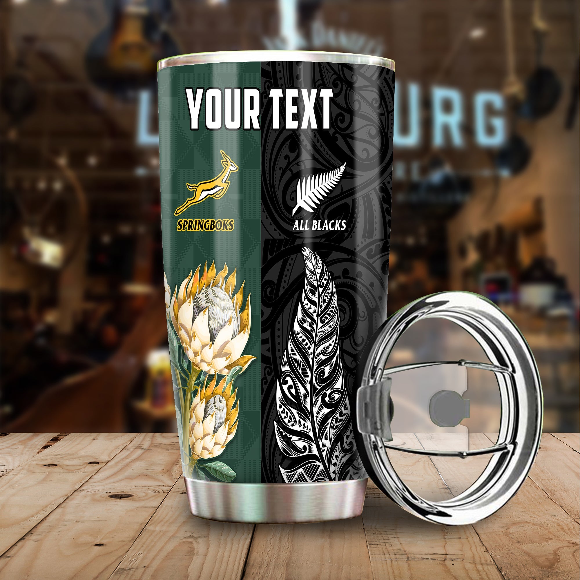 (Custom Personalised) South Africa Protea and New Zealand Fern Tumbler Rugby Go Springboks vs All Black LT13 Art - Polynesian Pride