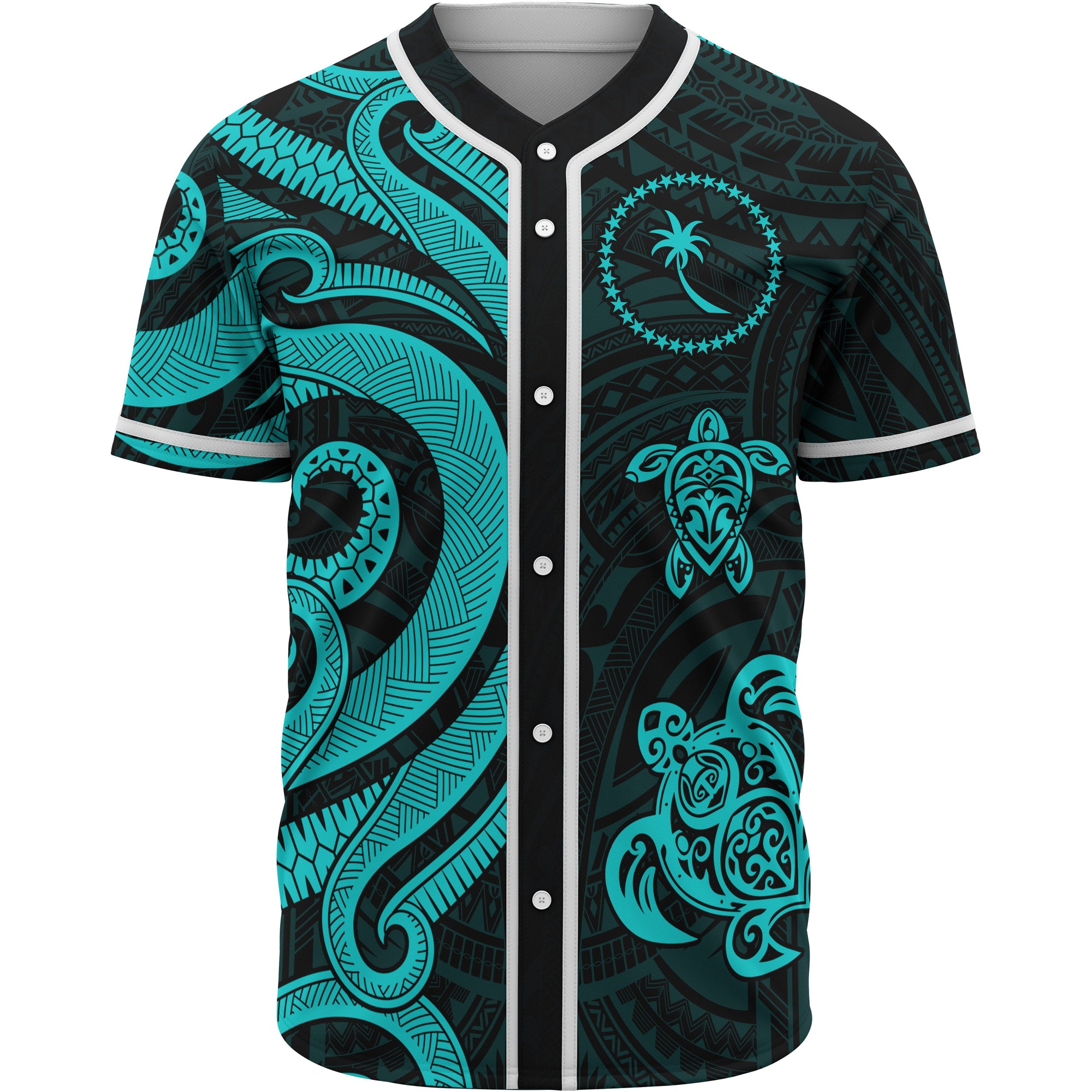 Chuuk Baseball Shirt - Turquoise Tentacle Turtle Unisex Turquoise - Polynesian Pride