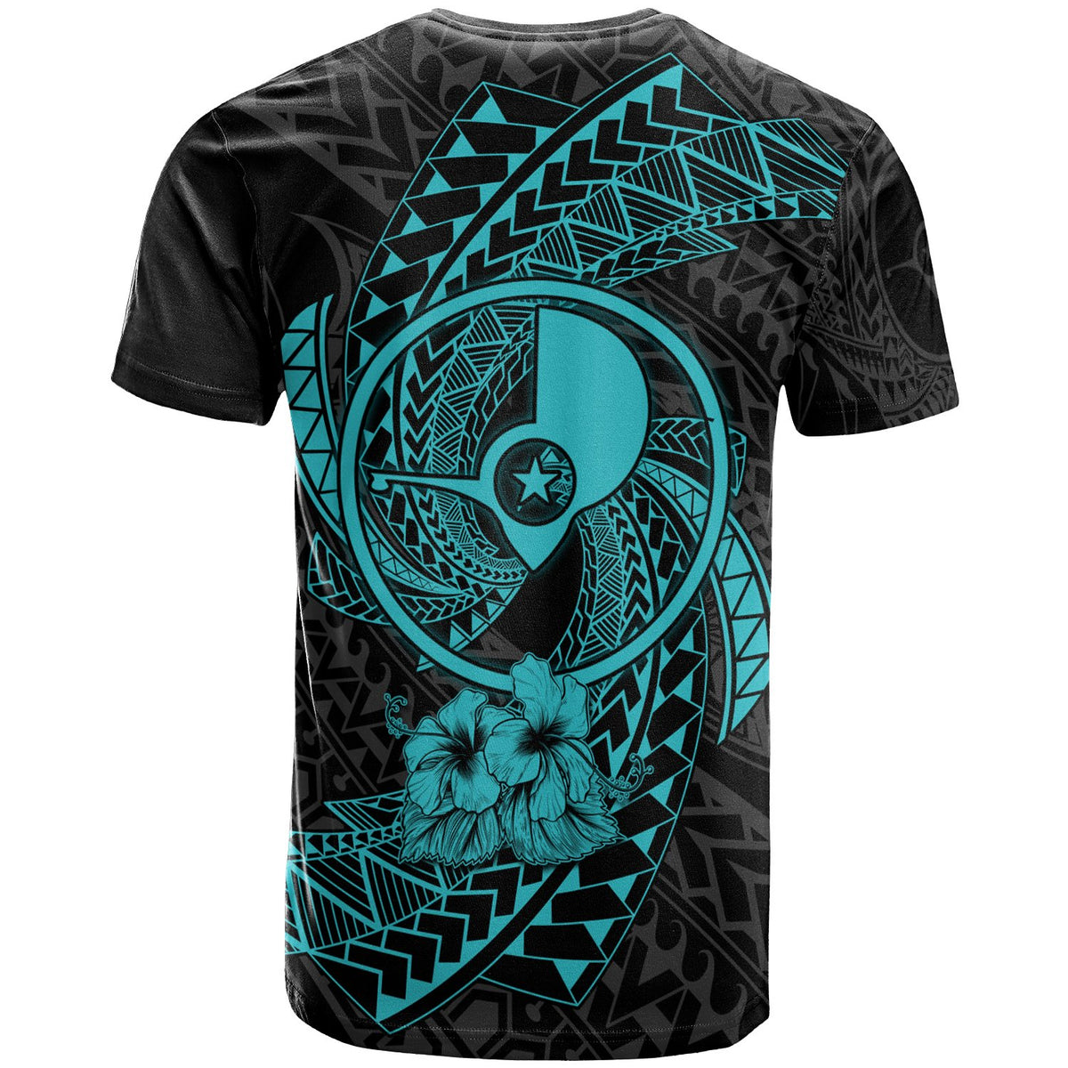 Yap Micronesian Custom T Shirt Turquoise Spiral Pattern Hibiscus - Polynesian Pride