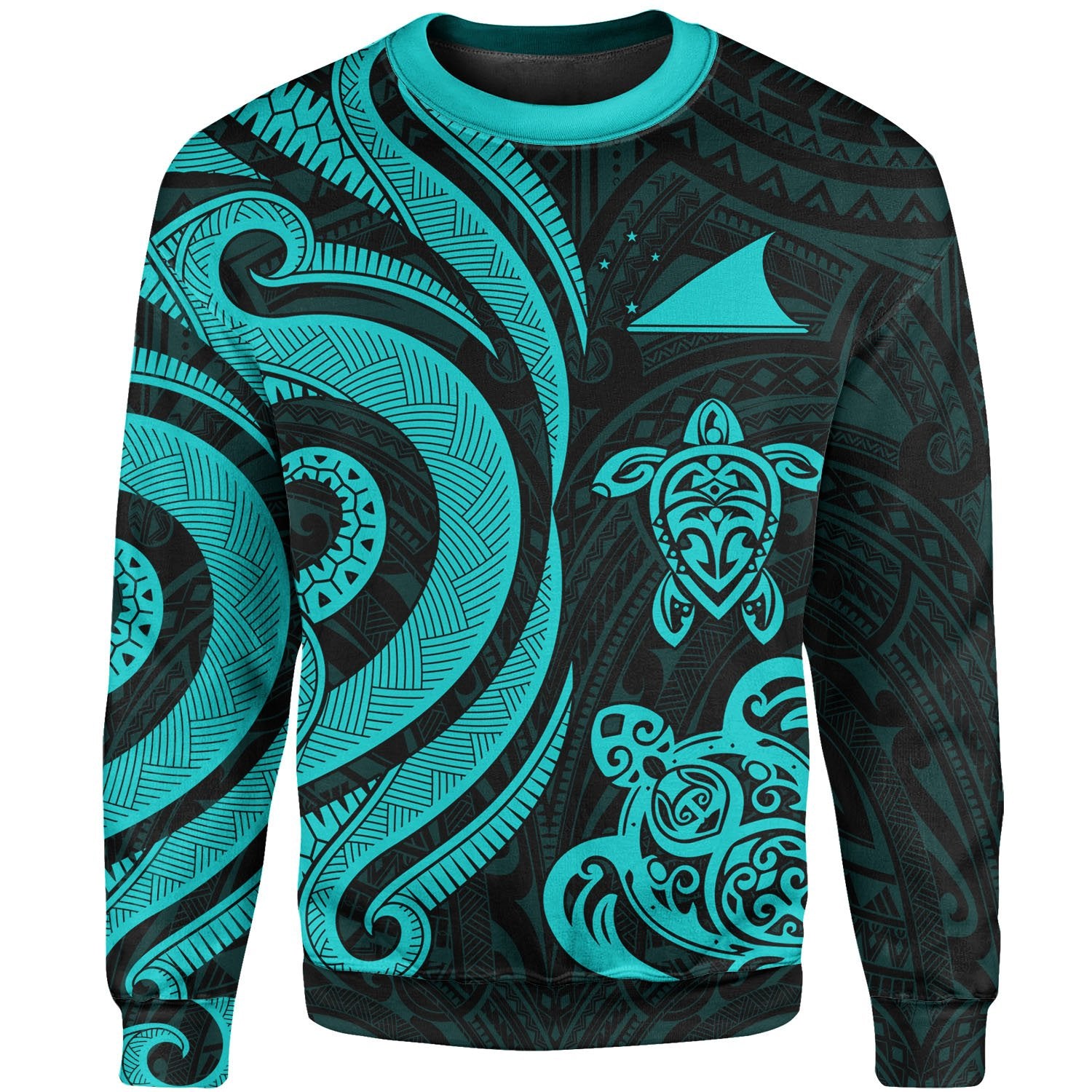 Tokelau Sweater - Turquoise Tentacle Turtle Unisex Turquoise - Polynesian Pride