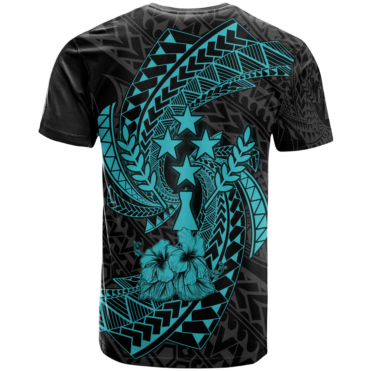 Kosrae Micronesian Custom T Shirt Turquoise Spiral Pattern Hibiscus - Polynesian Pride