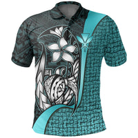 Polynesian Hawaii Polo Shirt Kanaka Maoli Turquoise Turtle with Hook Unisex Turquoise - Polynesian Pride