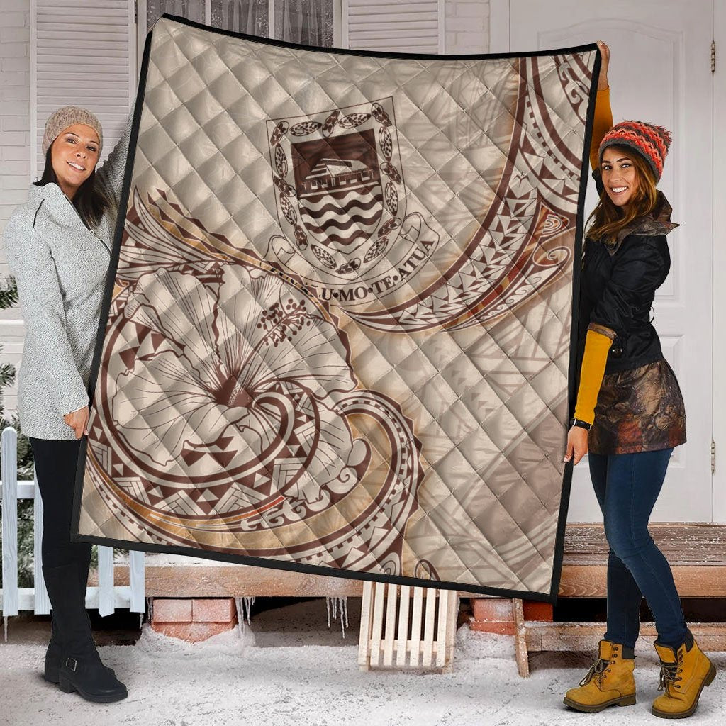 Tuvalu Premium Quilt - Hibiscus Flowers Vintage Style - Polynesian Pride