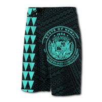 Hawaii Kakau Polynesian Coat Of Arms Board Shorts - Turquoise - Polynesian Pride