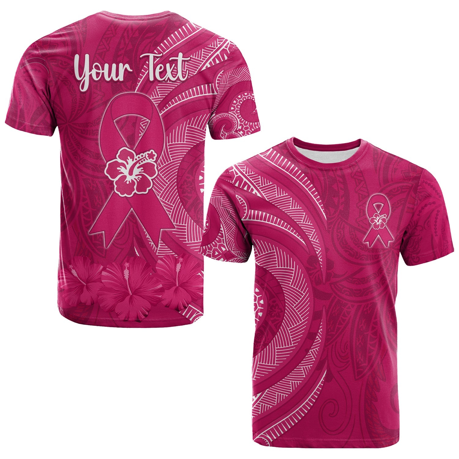 Custom Breast Cancer Awareness T Shirt Hibiscus Polynesian No One Fights Alone LT13 Pink - Polynesian Pride