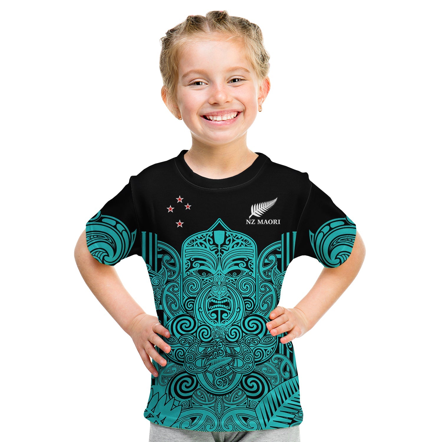 New Zealand Tiki Rugby T Shirt KID NZ Maori Koru Pattern Ver.02 LT14 - Polynesian Pride