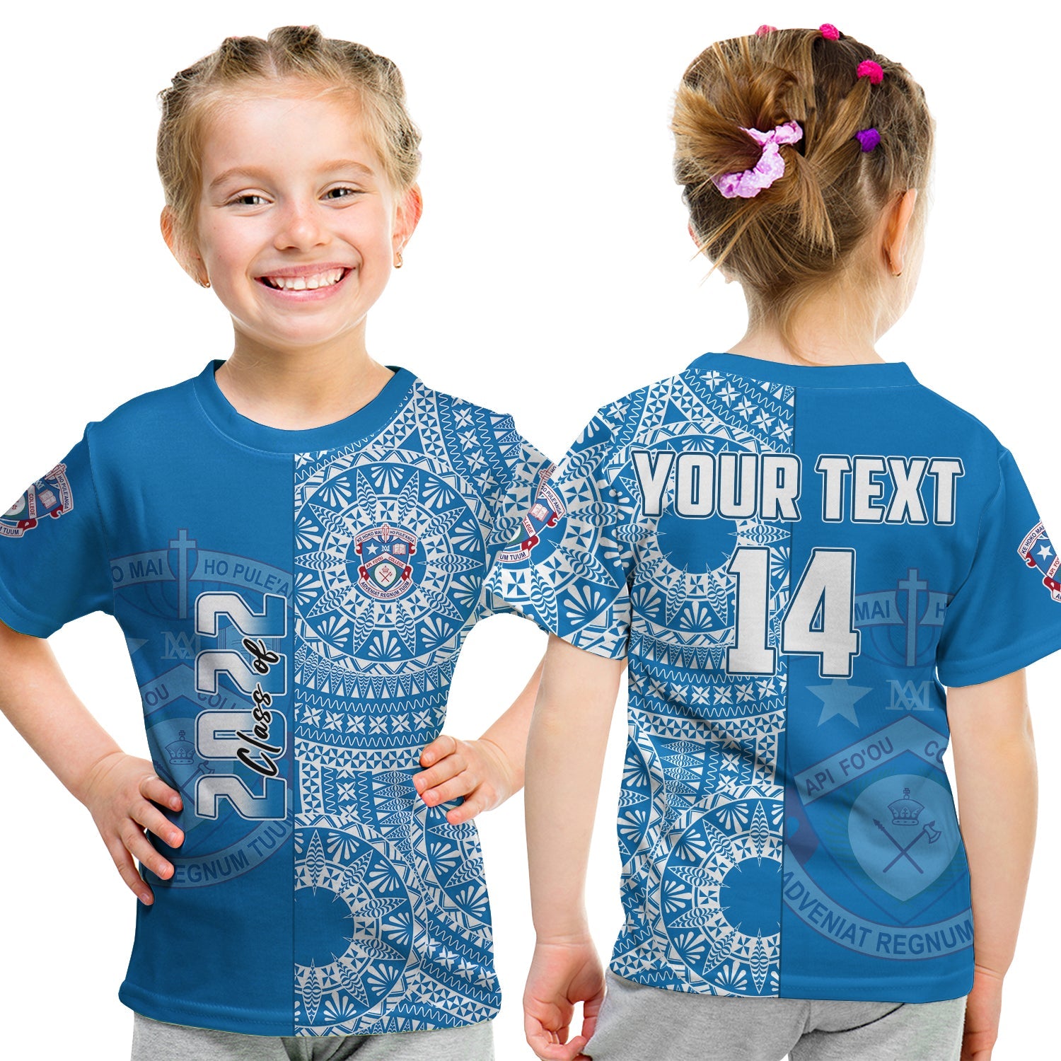 (Custom Text And Number) Apifoou Tonga College T Shirt KID Class Of Year Tongan Ngatu Pattern LT14 - Polynesian Pride