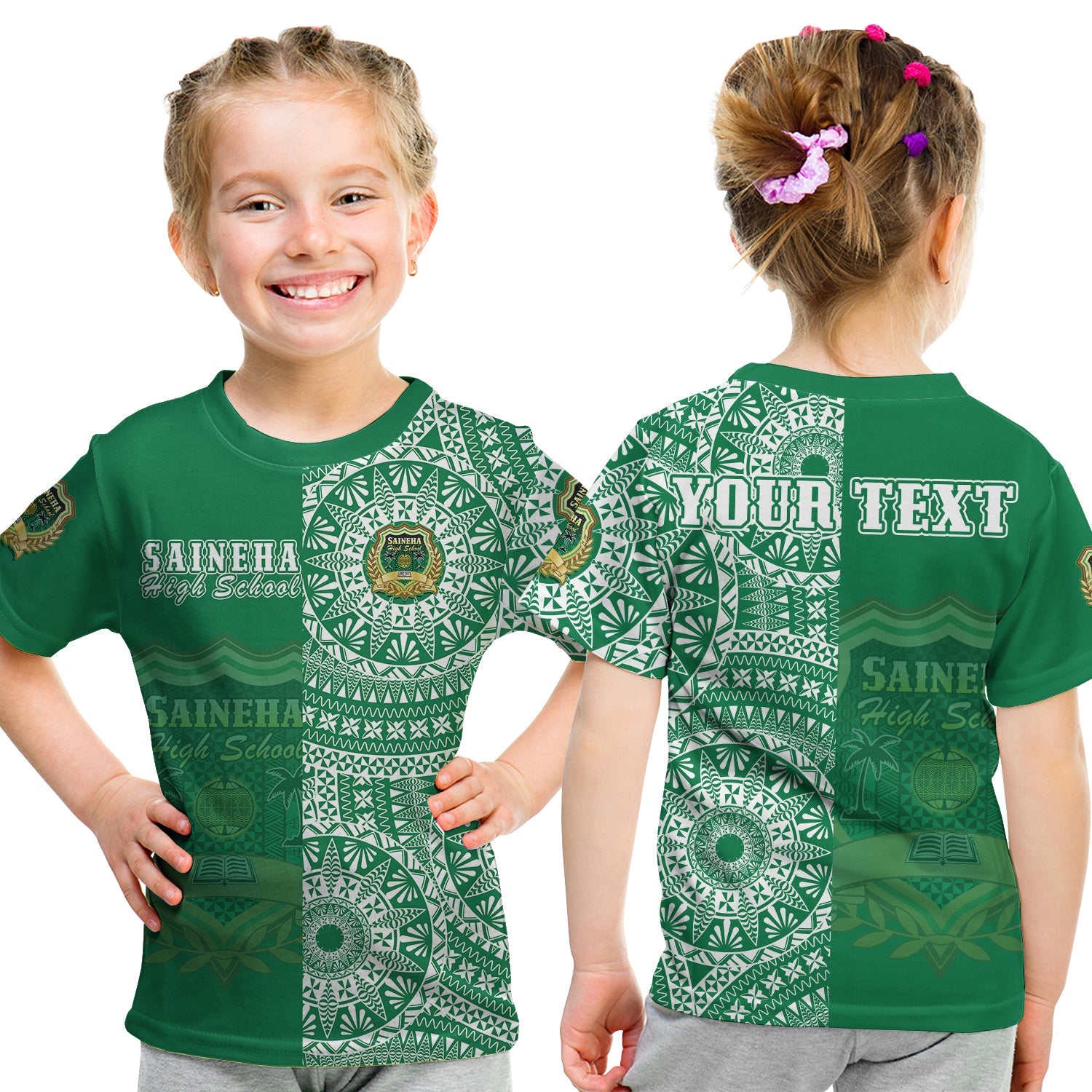 (Custom Personalised) Tonga Saineha High School T Shirt KID Tongan Ngatu Pattern LT14 - Polynesian Pride