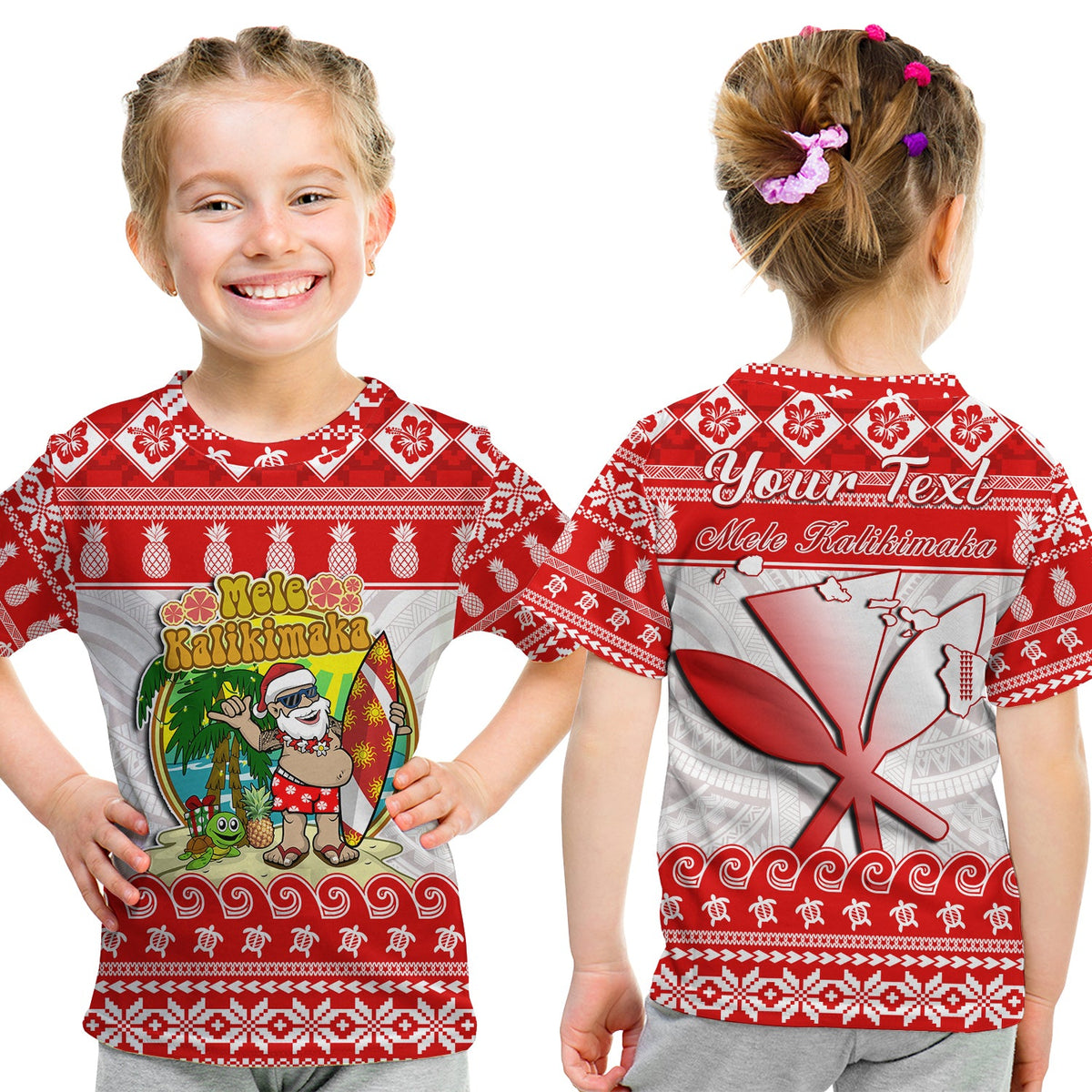 Custom Personalised Hawaii Christmas T Shirt KID Kanaka Polynesian Santa Claus Mele Kalikimaka LT14 Youth XL Size14 - Polynesian Pride