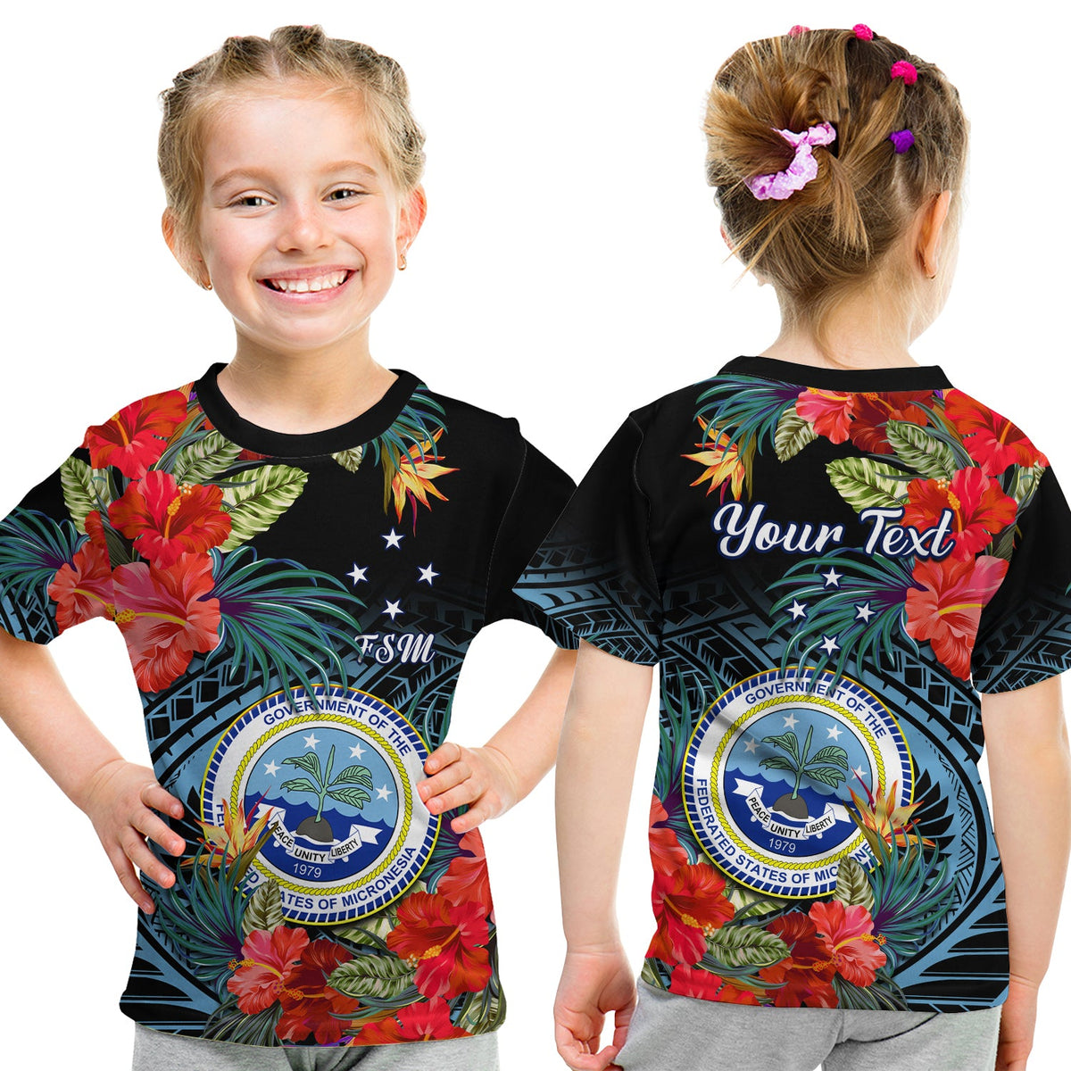 Custom Federated States of Micronesia T Shirt Hibiscus Flowers FSM Seal Polynesian LT14 - Polynesian Pride