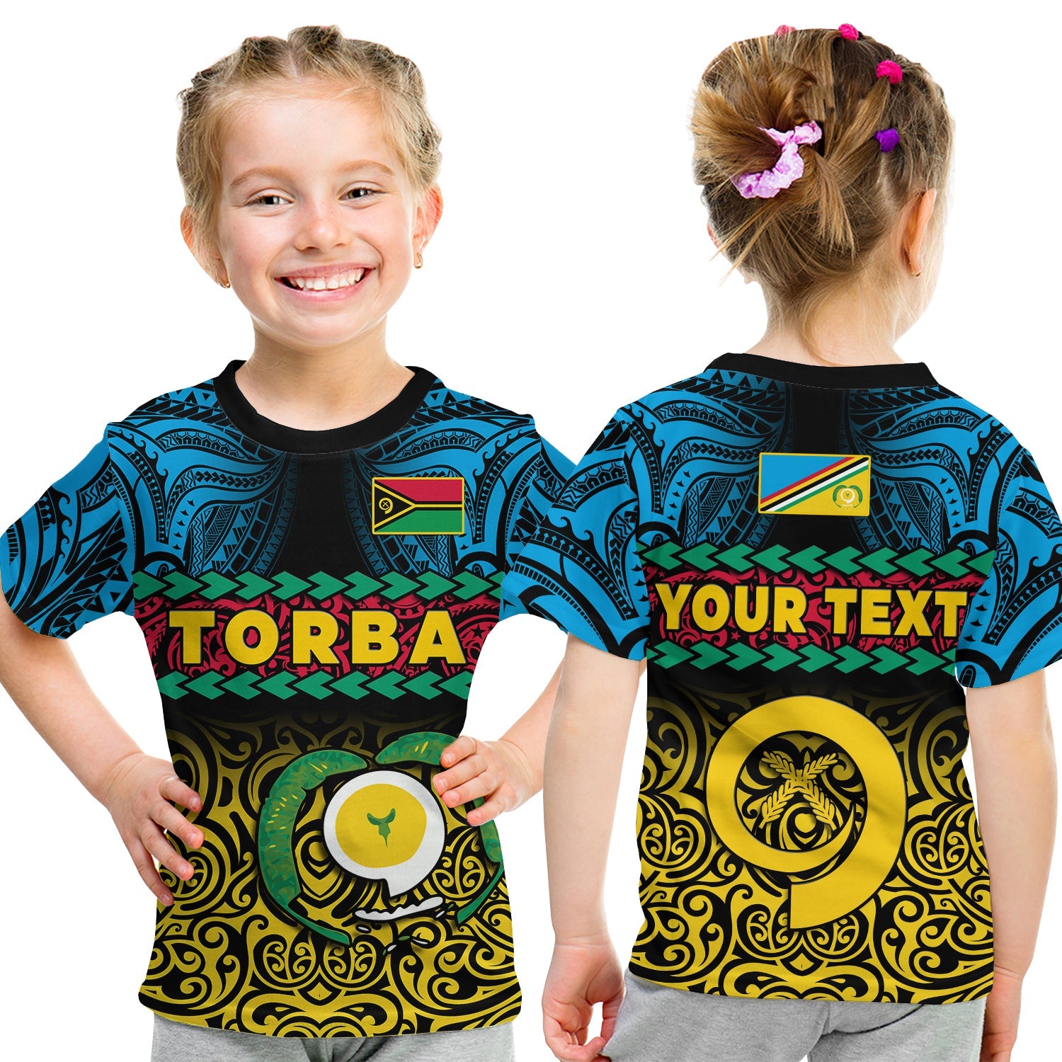 (Custom Personalised) Torba Province T Shirt KID Vanuatu Pig Tusk Polynesian Flag Style LT14 - Polynesian Pride